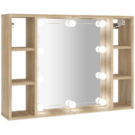 Armario con espejo con LED 76 x 15 x 55 cm roble 020006671