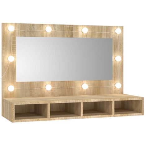 Armario con espejo con LED 90 x 31,5 x 62 cm roble 020006672