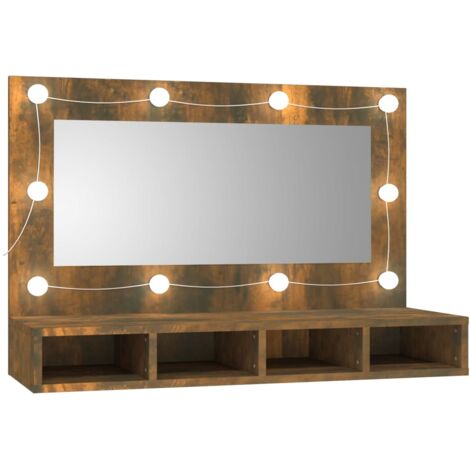 Armario con espejo con LED 90 x 31,5 x 62 cm roble ahumado 020006663