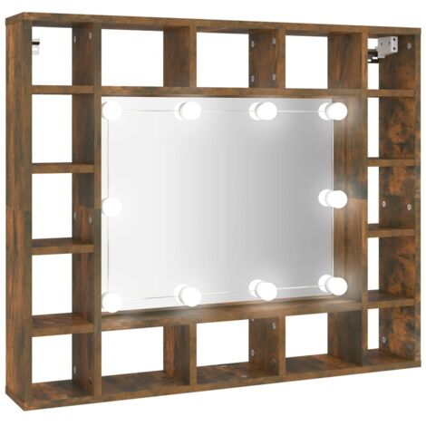 Armario con espejo con LED 91 x 15 x 76,5 cm roble ahumado 020006664
