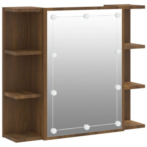 Armario con espejo con LED roble 70 x 16,5 x 60 cm marrón 020006666
