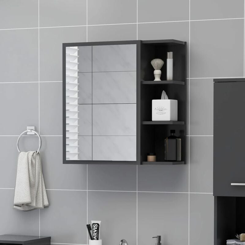 

Armario con espejo de baño aglomerado gris 62,5x20,5x64 cm