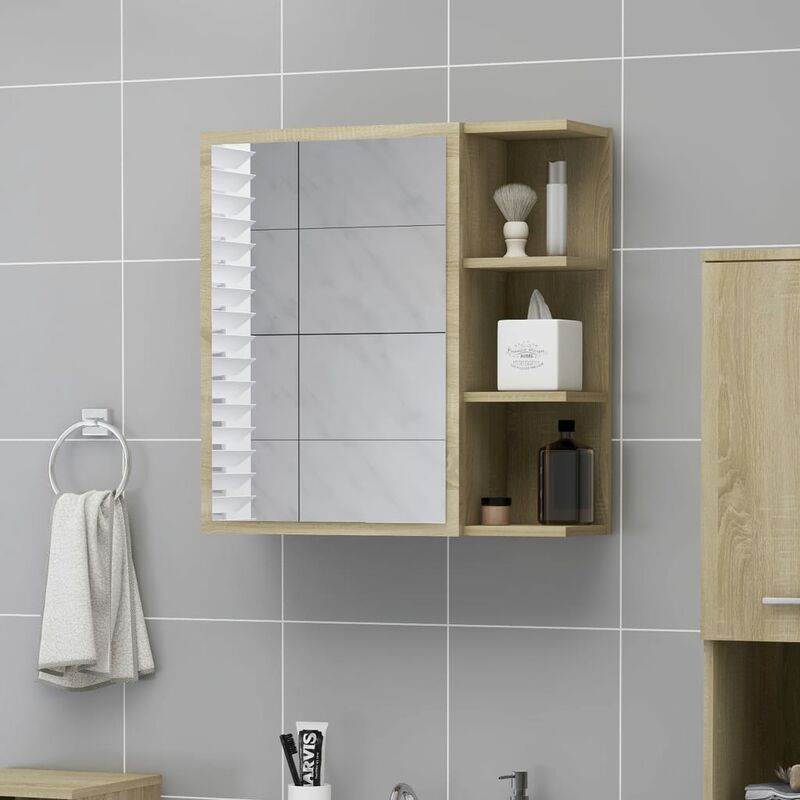 

Armario con espejo de baño aglomerado Sonoma 62,5x20,5x64 cm