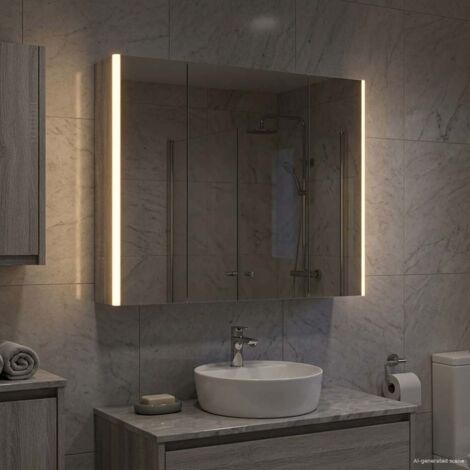 Armario con espejo de baño Gris  83,5 x 15,5 x 70 cm