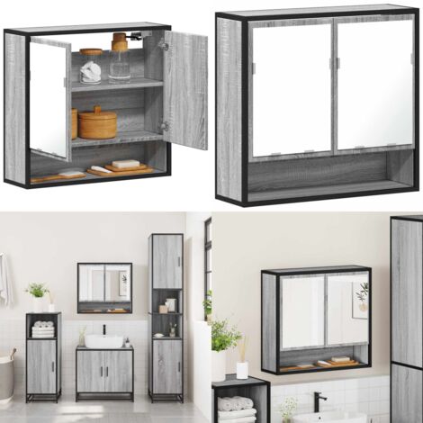 Armario con espejo de baño madera gris sonoma 65x20x60 cm - Armario baño - Armario con espejo madera