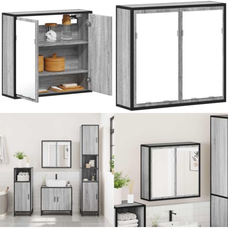 Armario con espejo de baño madera gris sonoma 65x20x60 cm - Armario baño - Armario con espejo madera