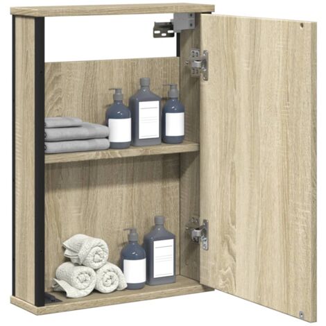 Armario con espejo de baño madera roble Sonoma 42x12x60 cm