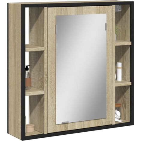 Armario con espejo de baño madera roble Sonoma 60x16x60 cm