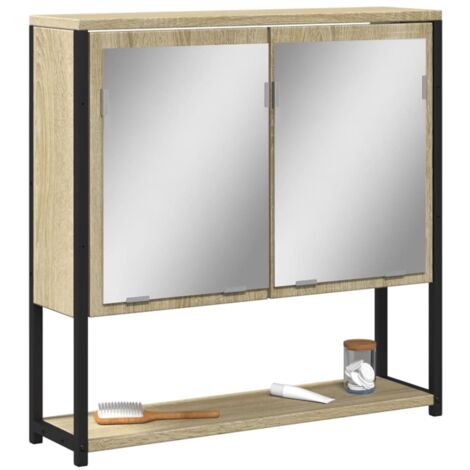 Armario con espejo de baño madera roble Sonoma 60x16x60 cm