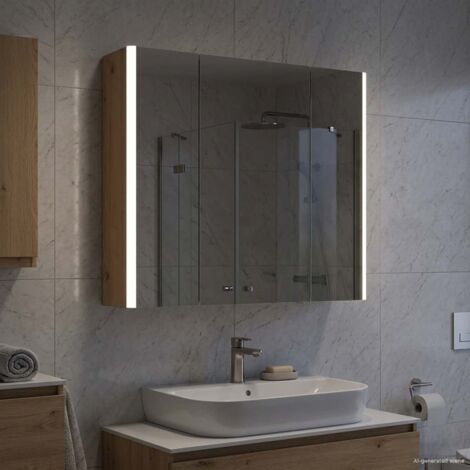Armario con espejo de baño Roble Artesanal