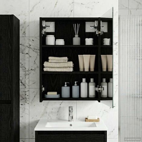 Armario con espejo de baño Roble Negro 43 x 16 x 62.5 cm
