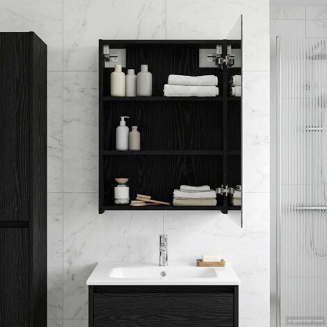 Armario con espejo de baño Roble Negro 50 x 14,5 x 70 cm