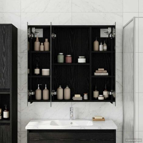 Armario con espejo de baño Roble Negro 70 x 14,5 x 70 cm