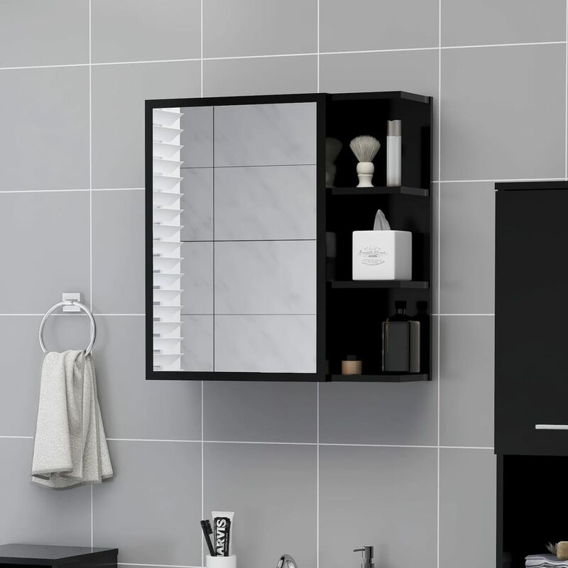

Armario con espejo de baño aglomerado negro 62,5x20,5x64 cm - Negro