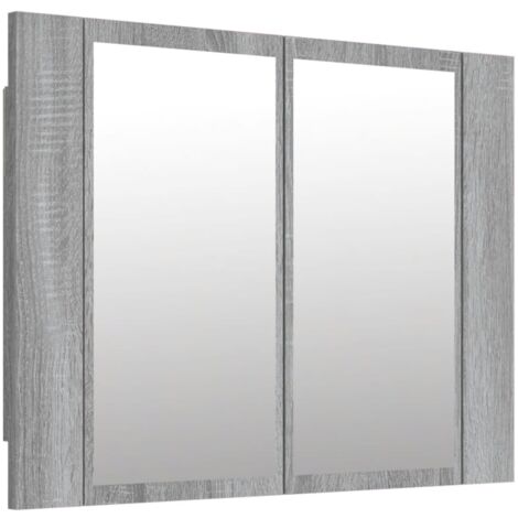 Armario con espejo LED 60 x 12 x 45 cm madera contrachapada gris 020006744