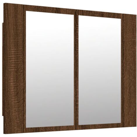 Armario con espejo LED 60 x 12 x 45 cm madera contrachapada marrón 020006743