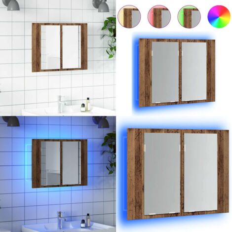 Armario con espejo LED madera ingeniería envejecida 60x12x45 cm - Armario de baño - Armario con luz LED