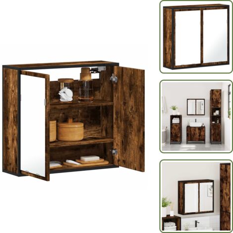 Armario con espejo madera - vidaXL Armario con espejo baño madera roble ahumado 65x20x60 cm -