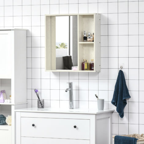 Armario con Espejo para Baño con Estantes Mueble para Baño Estilo Moderno 63x15x65 cm Blanco