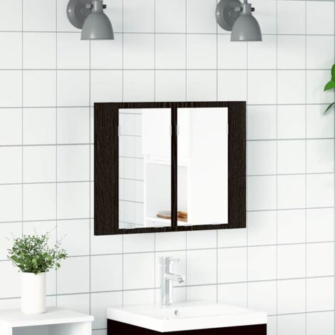 Armario con espejo para baño Roble negro 60 x 12 x 45 cm