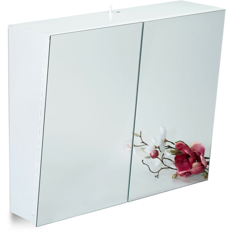 

Armario con espejo, Para pared, Con enchufe, Acero, Blanco, 50 x 60 x 18 cm