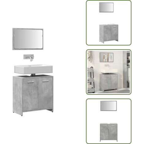 Armario con espejo - vidaXL Armario de baño con espejo madera de ingeniería gris hormigón - Baño organizado