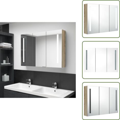 Armario con espejo - vidaXL Mueble de baño con espejo LED color roble 89x14x62 cm - Armario de tocador
