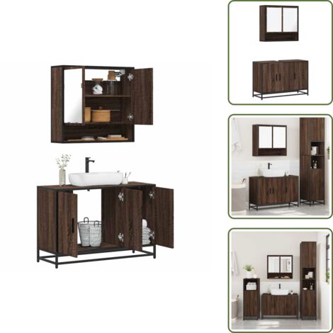 Armario con espejo - vidaXL Set de muebles baño 2 pzas madera contrachapada marrón roble - Muebles de baño para baño pequeño