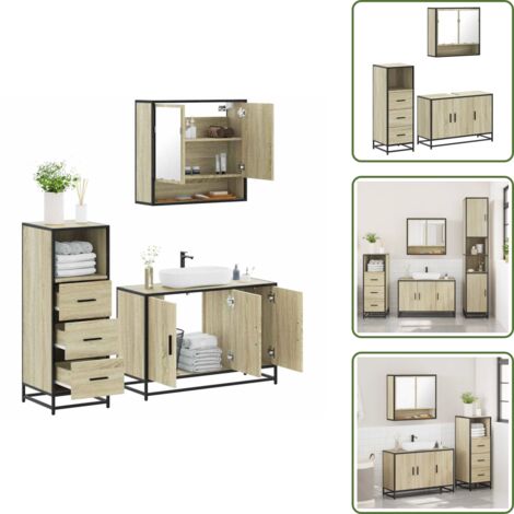 Armario con espejo - vidaXL Set de muebles de baño 3 pzas madera contrachapada roble Sonoma - Muebles de baño de madera