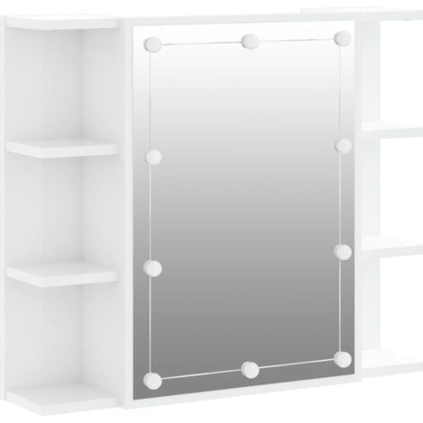 Armario con espejo y LED 70 x 16,5 x 60 cm blanco brillante 020006658