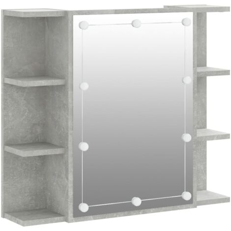 Armario con espejo y LED 70 x 16,5 x 60 cm gris 020006674