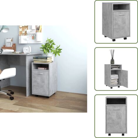 Armario con estante - vidaXL Armario auxiliar ruedas contrachapada gris hormigón 33x38x60 cm - Armario con compartimento