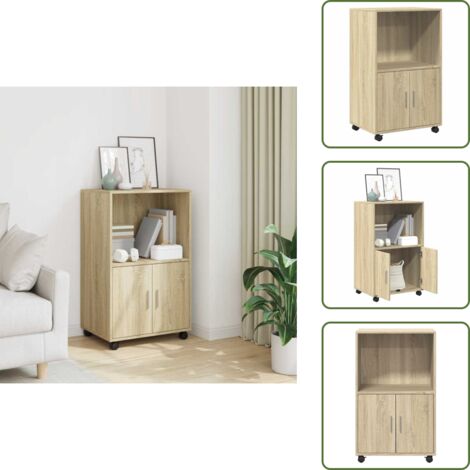 Armario con estante - vidaXL Armario con ruedas madera ingeniería roble Sonoma 55x40x91 cm - Armario con puertas
