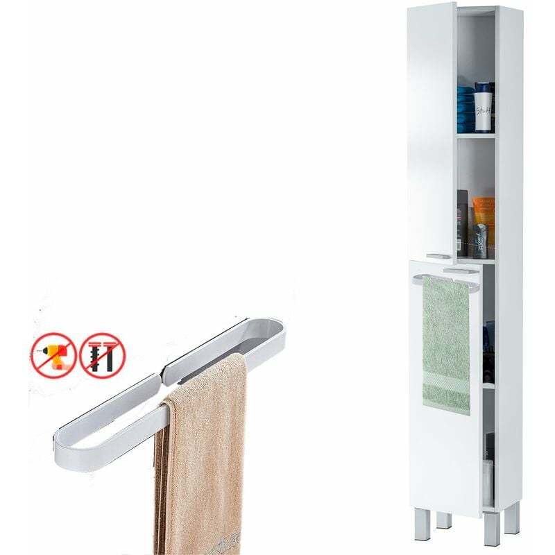 

Armario con estantes 2 Puertas y TOALLERO , Medidas: 182 cm (Alto) x 30 cm (Largo) x 25 cm (Fondo)