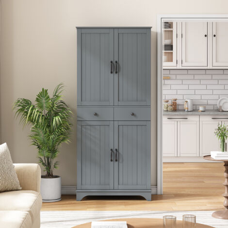 Armario con estantes ajustables, 2 cajones y bandeja deslizante, gris, 77x40x181 cm