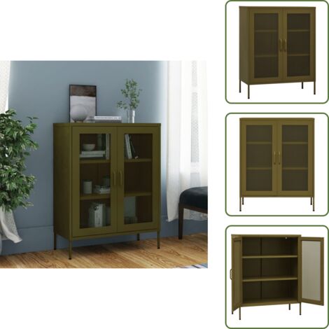 Armario con estantes ajustables - vidaXL Armario de almacenamiento acero verde oliva 80x35x101,5 cm - Armario auxiliar