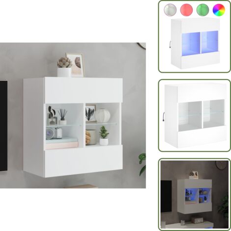 Armario con LED - vidaXL Mueble de TV de pared con luces LED blanco 58,5x30x60,5 cm - Mueble de TV