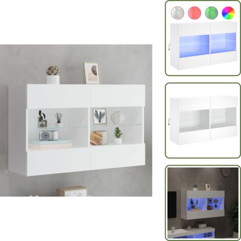 Armario con LED - vidaXL Mueble de TV de pared con luces LED blanco 98,5x30x60,5 cm - Almacenamiento
