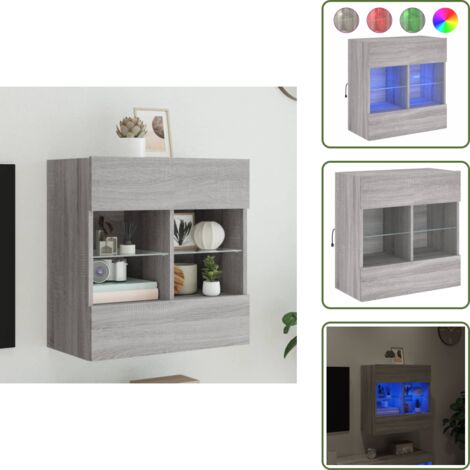 Armario con LED - vidaXL Mueble de TV de pared con luces LED gris Sonoma 58,5x30x60,5 cm - Almacenamiento en pared