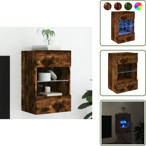 Armario con LED - vidaXL Mueble de TV de pared con luces LED roble ahumado 40x30x60,5 cm - Almacenamiento