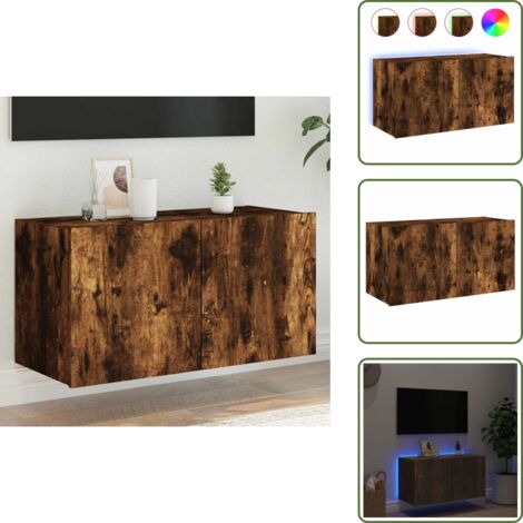 Armario con LED - vidaXL Mueble de TV de pared con luces LED roble ahumado 80x35x41 cm - Almacenamiento