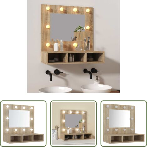 Armario con luces LED -  Mueble con espejo y luces LED roble Sonoma 60x31,5x62 cm