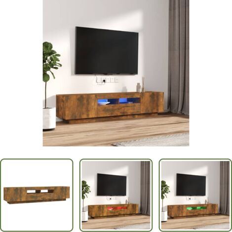 Armario con luces LED -  Set de muebles TV con LEDS 2 pzas contrachapada roble ahumado
