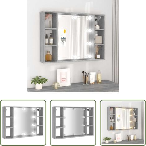 Armario con luz LED -  Mueble con espejo y LED color gris Sonoma 76x15x55 cm