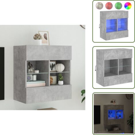Armario con luz LED - vidaXL Mueble TV de pared con luces LED gris hormigón 58,5x30x60,5 cm - Mueble de pared multifuncional