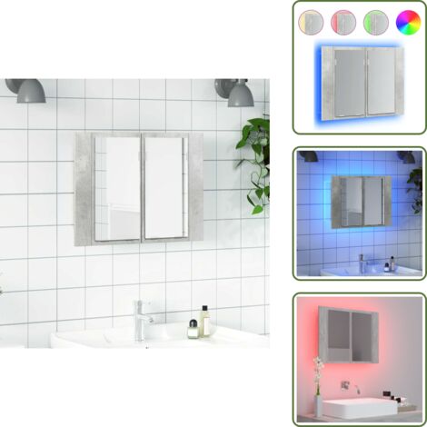 Armario con luz RGB - vidaXL Armario espejo baño luz LED acrílico gris hormigón 60x12x45 cm - Armario de baño