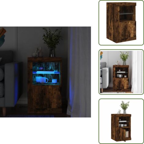 Armario con luz - vidaXL Aparador con luces LED madera de ingeniería roble ahumado - Armario con puerta flexible
