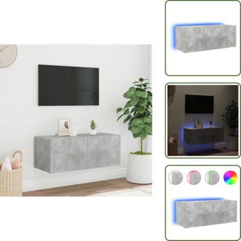 Armario con luz - vidaXL Mueble de TV de pared con luces LED gris hormigón 80x35x31 cm - Almacenamiento