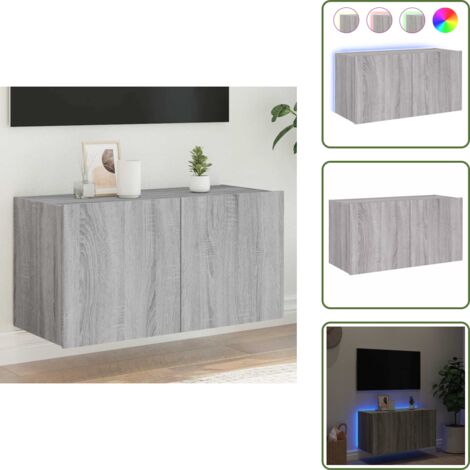 Armario con luz - vidaXL Mueble de TV de pared con luces LED gris Sonoma 80x35x41 cm - Almacenamiento