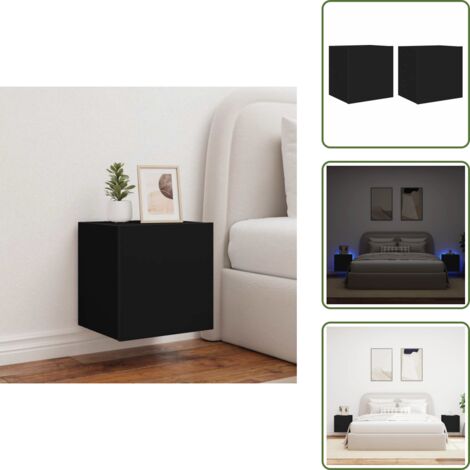 Armario con luz - vidaXL Muebles de TV de pared con luces LED 2 uds negro 40,5x35x40 cm - Almacenamiento en pared